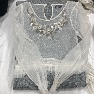 White Sheer Long-Sleeved Embellished Top lace bachelorette